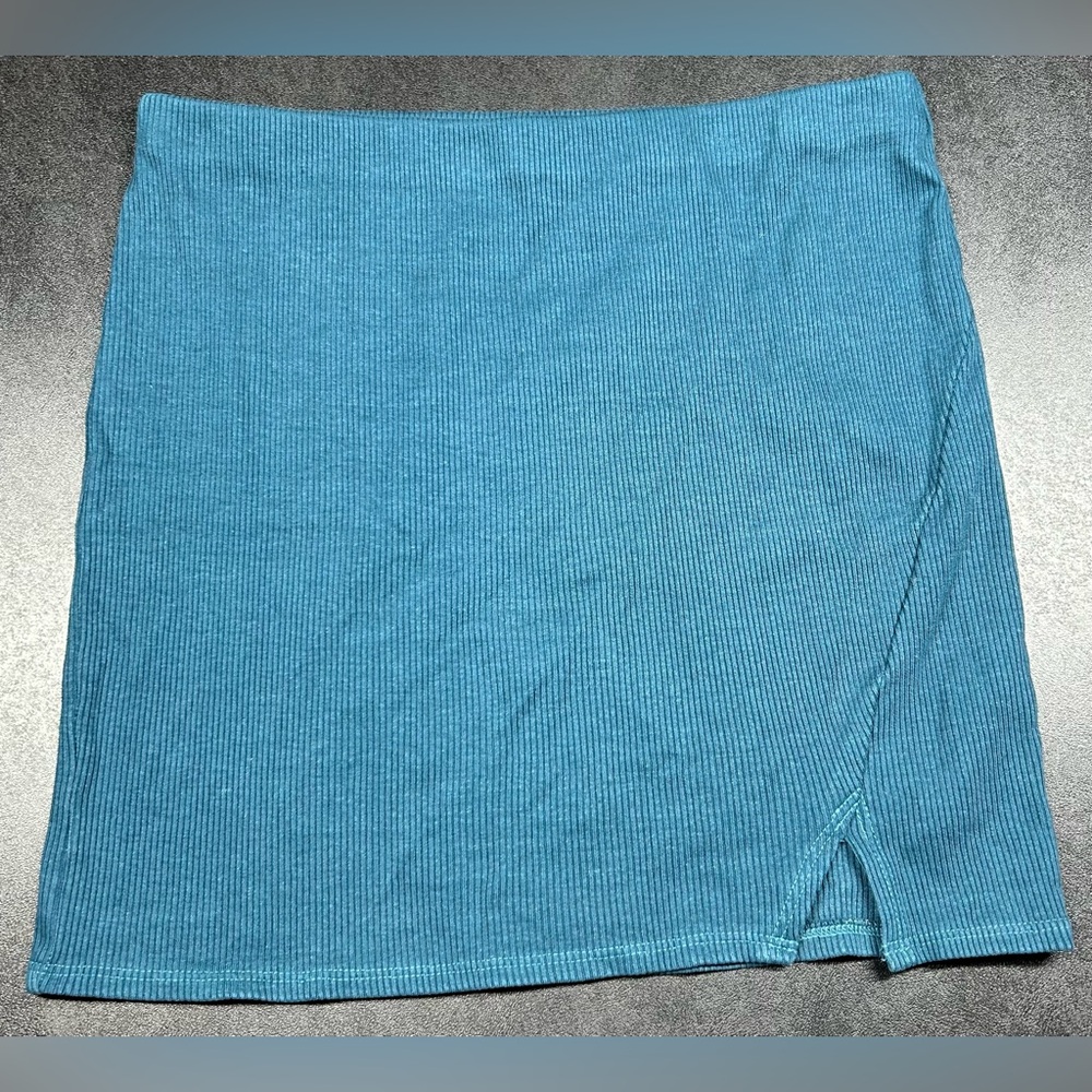 Lanston Size XS Teal Ribbed Mini Skirt NWT